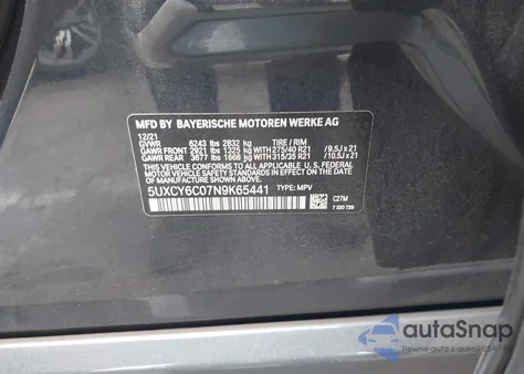 2022 BMW X6 xDrive40I z USA, uszkodzony, nr VIN 5UXCY6C07N9K65441